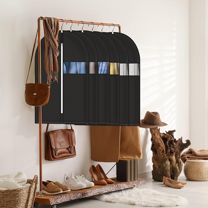 40" Garment Bag, Set of 5 Garment Bags for Hanging Clothes, Suit Garment Bag for Men, Suit Cover Bags with Clear Window for Storage Shirt, Jacket, Coat, Sweater, 5 Pack (Black)