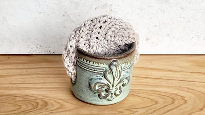 Fleur De Lis Sponge Holder for Sink White French Country Farmhouse Decor Compact Handmade Drain Rack (Green/Bronze)