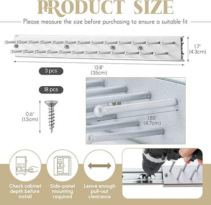 Blulu 3 Pcs 13.8'' Sliding Tie Rack Hangers for Closet, 25(Total 75) Tie Pull Out Wall Mounted Extending Sturdy Metal Belt Organizer Holder for Men Belt Storage, Sliver
