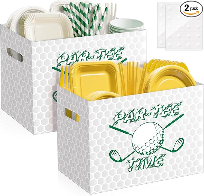 2PCS Golf Utensil Holder Paper Utensil Caddy for Golf Party Decorations Disposable Cutlery Holder with Handles for Birthday Party Supplies Sports Party Favors Par-Tee Time Cutlery Caddy