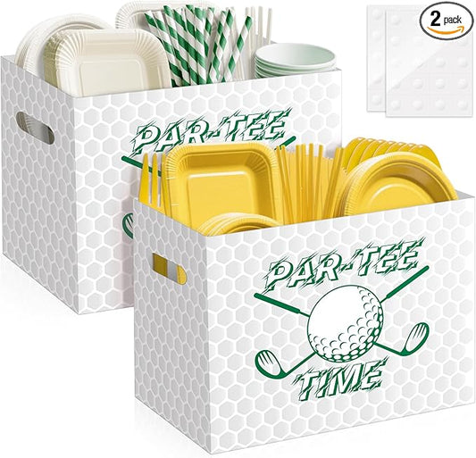 2PCS Golf Utensil Holder Paper Utensil Caddy for Golf Party Decorations Disposable Cutlery Holder with Handles for Birthday Party Supplies Sports Party Favors Par-Tee Time Cutlery Caddy