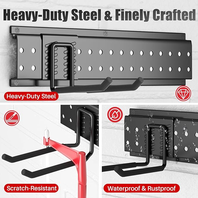 Garage Tool Organizer Wall Mount 66 inches with 13 Adjustable Heavy-Duty Hooks, Garage Organization, Garden Tool Storage Rack, Yard, and Shed, Holds Up to 520 lbs
