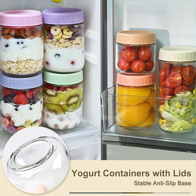Overnight Oats Containers with Lids, 10oz Wide Mouth Mason Jars with Lids, 6 Pack Glass Jars with Airtight lid for Chia Pudding Yogurt Salad, Meal Prer Oatmeal Jars, Yellow