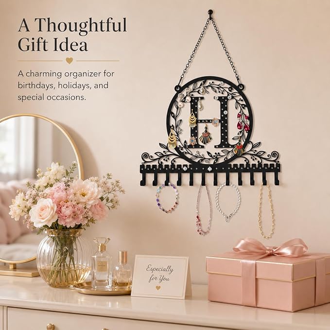 Wall-Mounted Metal Earring Holder Hanging Jewelry Organizer for Earrings and Necklaces Space-Saving Wall Display with Hooks for Jewelry Storage (jewelry stand H)