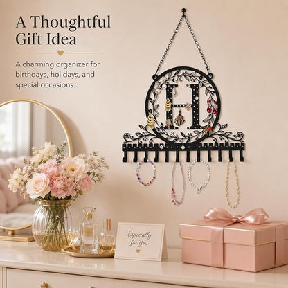 Wall-Mounted Metal Earring Holder Hanging Jewelry Organizer for Earrings and Necklaces Space-Saving Wall Display with Hooks for Jewelry Storage (jewelry stand H)