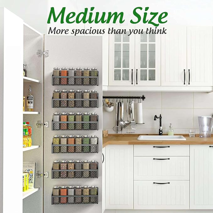 6 Spice Rack Wall Mount Pantry Organizer for Cabinet Over Door, Hanging Black Spice Pantry Organization Storage Shelf, Farmhouse Kitchen Seasoning Organizer