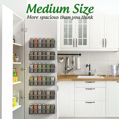6 Spice Rack Wall Mount Pantry Organizer for Cabinet Over Door, Hanging Black Spice Pantry Organization Storage Shelf, Farmhouse Kitchen Seasoning Organizer