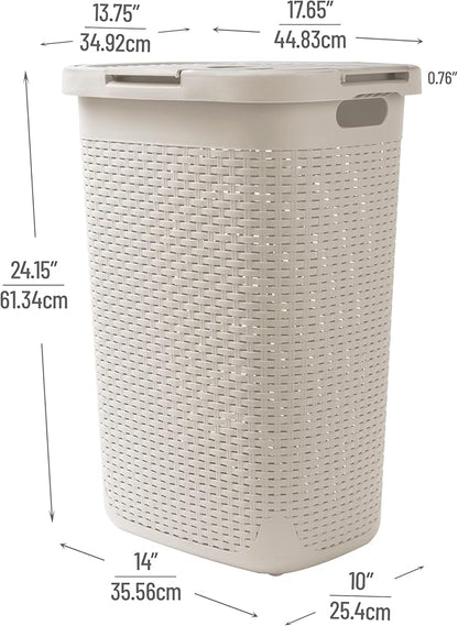 Mind Reader Slim Laundry Hamper with Lid, 60L Tall Clothes Basket, Narrow Tapered Design for Bathrooms, Closets and Laundry Rooms, Plastic, Ivory