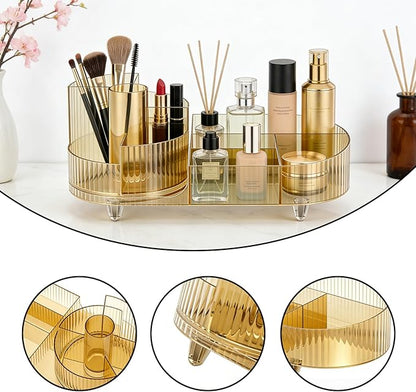 Rotating Makeup Organizer Desktop Cosmetic Storage Box 360° Rotation Beauty Organizer Rack Transparent Gold