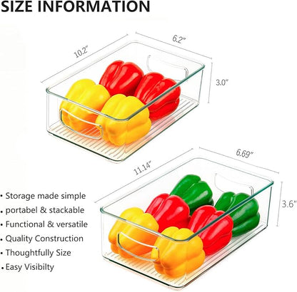 Set Of 8 Stackable Pantry Organizer Bins, Clear Plastic Storage Bins for Home Edit Fridge Cabinet Organizing Storage Containers (4 Large and 4 Medium)