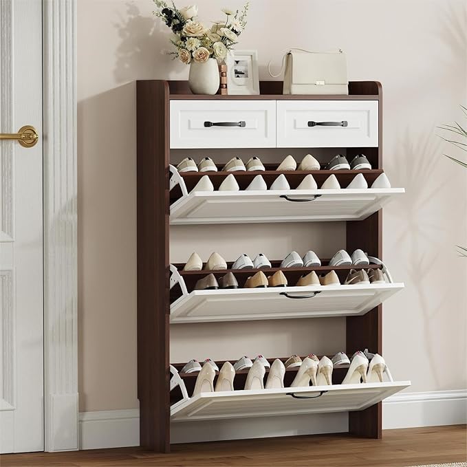 VERYKE Shoe Storage Cabinet for Entryway with 3 Flip Drawers and 2 Top Drawers,Large Shoe Rack Organizer Cabinet for Closet,Hallway
