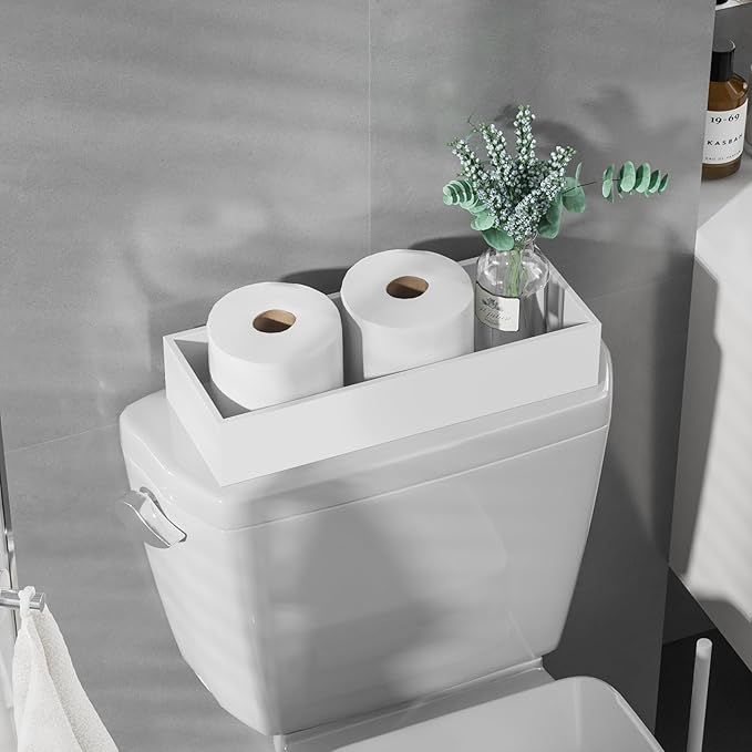 ZHWS Toilet Paper Basket, Bathroom Basket, Toilet Tank Tray for Storage Toiletries, Back of Toilet Organizer, Bathroom Vanity Tray for Makeup, Decorative Tray, Toilet Tank Basket 15" x 6" x 3 White