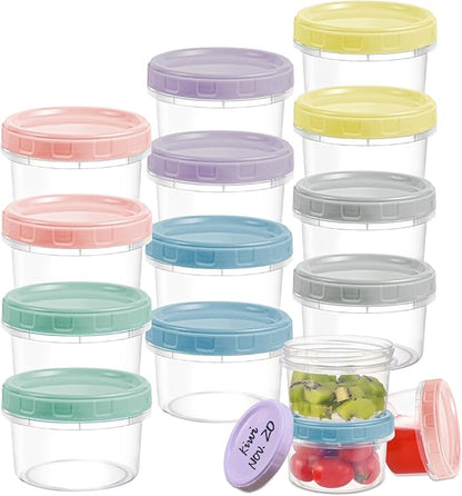 Yomarket 12pcs 8 oz Plastic Containers with Screw Lids, Reusable Clear Food Storage Containers with Pen and Brush for Snack Salad Fruit, Leakproof Small Freezer Containers, Microwave & Dishwasher Safe