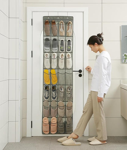 Shoe Organizer for Closet 28 Sections Hanging Shoe Rack for Door Over The Door Shoe Organizer (White)