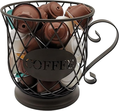 Coffee Pods Storage Basket, Capsule Holder for 35 K Cup Organizer, Basket Decor for Bar Countertop-Brown