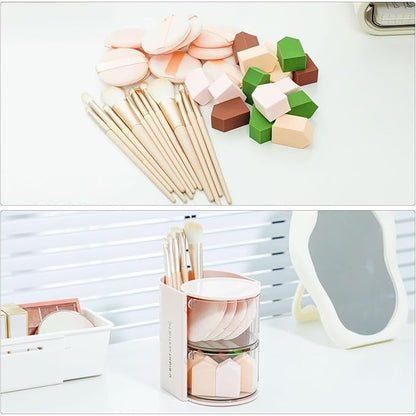 FABROK 2-Layer Clear Hair Accessories Organizer with Hair Brushes Holder, Rotatable Small Jewelry Box for Necklaces、Earring, Desktop Organizer Case for Hair Accessories, Cotton Swab(Pink)
