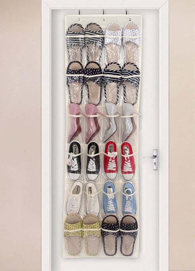 Over the Door Shoe Organizer, Hanging Shoe Rack for Door, Large Capacity Shoe Organizer Holder with 24 Large Pockets for Closet Storage, Clear Hanging Shoe Shelves Shoe Hanger Storage Organizer Bag (C)