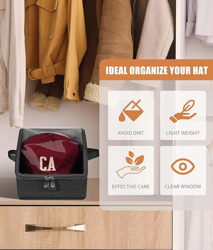 Livelab Hat Organizer for Baseball Caps, Hat Storage Holder Container for Closet Hold Up to 24 Caps with Clear Window, Hat Boxes for Home Storage | 2Pcs Black