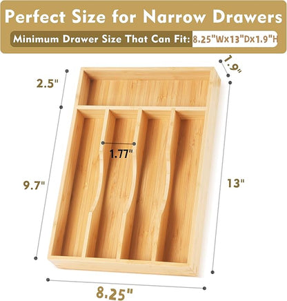 Upassion Bamboo Kitchen Drawer Organizer, 8.25 Inch Utensil Organizer Silverware Utensil Holder for Samll Drawer, Silverware Organizer for Cutlery Knives, Natural