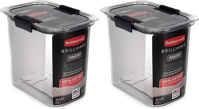 Rubbermaid Brilliance 12-Cup Airtight Food Storage Container,Perfect for Pantry Staples,Clear/Grey,(Pack of 2)