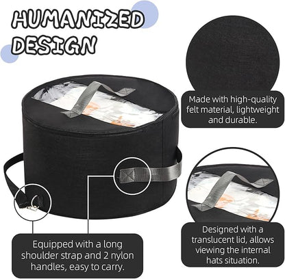 LITLANDSTAR Organizer for Women and Men, Round Storage Box Portable Felt Container Foldable Hat Holder With Dust Proof Lid, Rack for Closet or Travel (17" D x 10" H, Black)