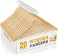 HOUSE DAY Slim Wooden Hangers 20 Pack, Solid Wood Hanger with Non Slip Shoulder Notches & Pant Bar, Smooth Finish Wood Clothes Hangers for Shirts, Suits, Jackets, Natural