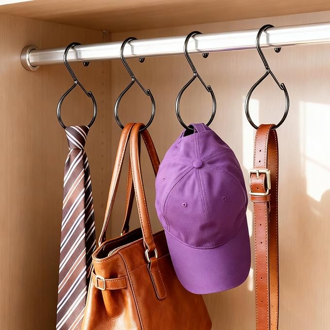 Belt Ring Hanger, 8 Pack Space-Saving Belt Organizer for Closet, Rust-Resistant Hanger forBelts, Scarves, Ties and Accessories, Multi-Purpose Closet Storage, Black (8PCS)