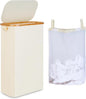 iEGrow 65L Slim Laundry Hamper, Narrow Laundry Basket with Lid,Foldable Clothes Hamper with Bamboo Handles,Hamper Basket with Removable Inner Bag for Laundry Room Bedroom College Dorm,17.17 Gals Beige