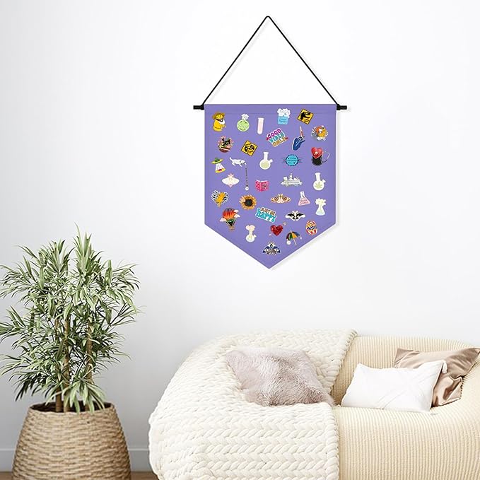 Wall Hanging Brooch Organizer Storage Board Colorful Enamel Pin Badge Canvas Display Banner Earrings Case Collection Holder 12.6x10in(Not Include Any Accessories) (Purple)