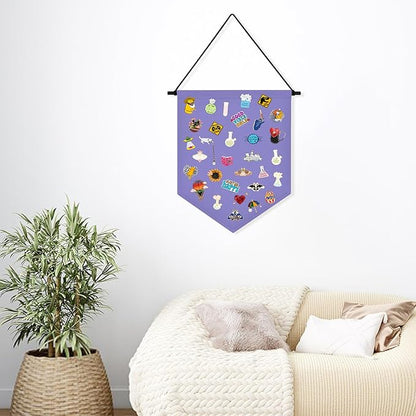 Wall Hanging Brooch Organizer Storage Board Colorful Enamel Pin Badge Canvas Display Banner Earrings Case Collection Holder 12.6x10in(Not Include Any Accessories) (Purple)
