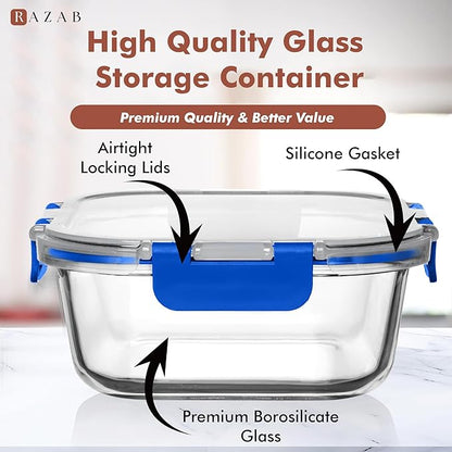 Razab 2 PC 1200ML / 41 Oz Glass Food Storage Containers with Lids - Airtight & Leakproof - Microwave/Oven/Freezer Safe - BPA Free - Ideal for Meal Prep, Storing Leftover & Lunch