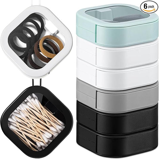 Kathfly 6 Pcs Hair Tie Organizer, Portable Bobby Pin Holder, Stackable Hair Accessories Holder for Travel, Cotton Swabs Dispenser, Jewelry Organizer Box(Neutral Colors)