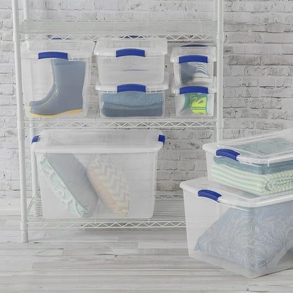 (3 pack) 7 Quart Small Latching Storage Bin, Clear Plastic Storage Container with Latch Lid, Blue – Stackable, Durable Organizer for Home, Office