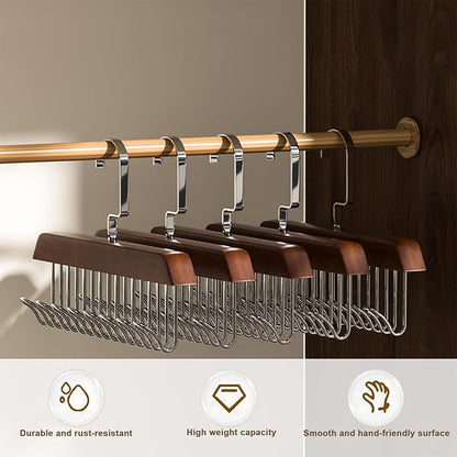 CTESNE【4 Pack】 Belt Hanger for Closet,Wooden Tie Rack Hangers for Men with 8 Hooks, Space Saving Tie Holder Organizer,Closet Storage for Belts,Ties,Bras,Scarves,Tank Tops