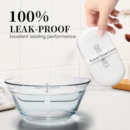Shampoo Bar Holder Travel Case | Leakproof Soap Container with Lid & Drain Tray | Includes Silicone Strap and Soap Bag | Compatible with Kitsch Solid Shampoo and Conditioner Bars (White, Large)