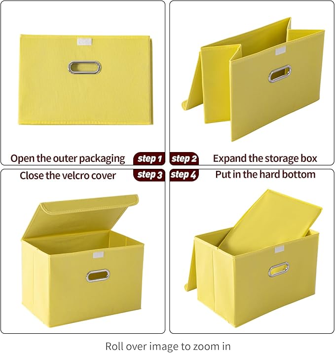 STOREONE Fabric Storage Cube Bins Foldable Organizer Container Collapsible Basket with Lids and Metal Handles, for Home, Bedroom, Closet 6 Pcs (multicolour-yellow)