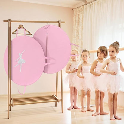 KEEGH Girls Tutu Garment Bag 35 Inch Ballet Tutu Bag, Foldable Dance Costume Garment Bag for Hanging Clothes, Pancake Dance Bag for Dancers with Handle Strap for Travel or Storage, Pink