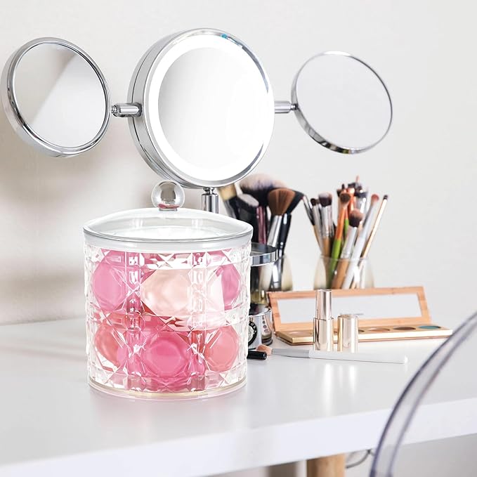 2-Pack Scrunchies Holder, 20oz Qtip Holder, Plastic Bathroom Canisters, Elegant Vanity Storage Containers for Hair Accessories & Beauty Supplies