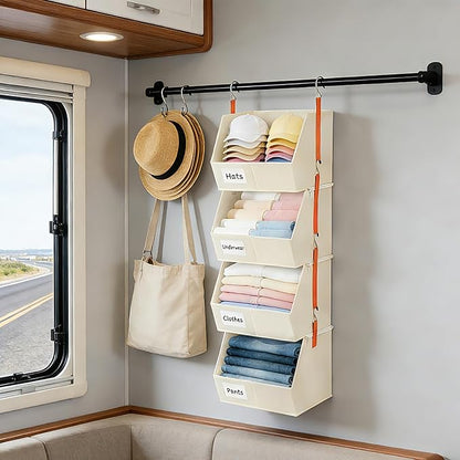 4 Pcs Modular Closet Organizer - Detachable & Foldable Hanging Storage Cubes, 88L Total Capacity, Heavy Duty Fabric Shelves for Wardrobe, Closet Organization, RV, Dorm, Beige