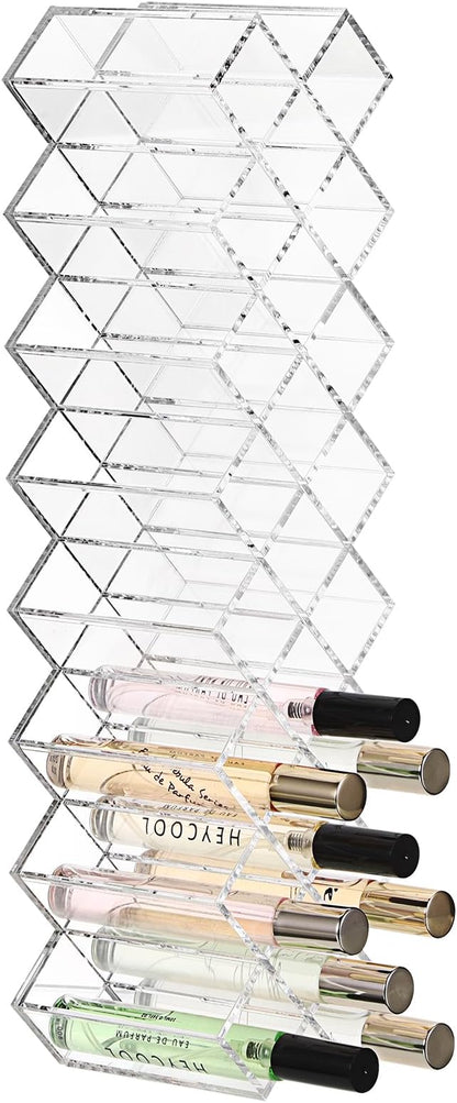 ELLDOO Rollerball Perfume Organizer, 23 Spaces Clear Acrylic Perfume Storage Holder Beauty Scent Holder, Stackable Makeup Lipgloss Lipstick Display Case Lip Gloss Storage Stand (8-Tier)