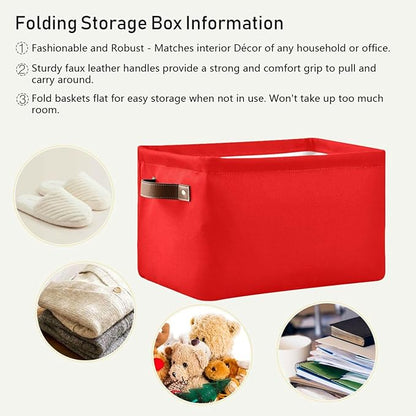 YETTASBIN Red Solid Color Storage Basket 1pc, Large Collapsible Toys Clothes Organizer, Durable Canvas Storage Bin with Handle for Shelves Closet Laundry Home Office Decor