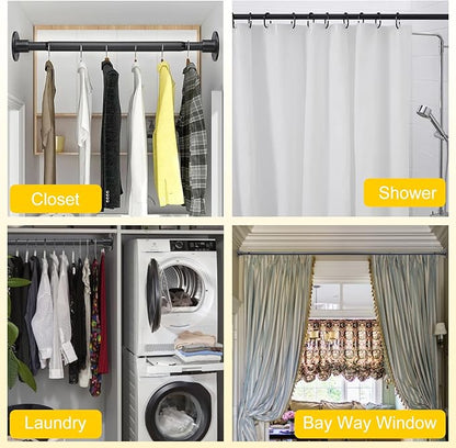 Closet Rod, 30 to 92 inch Adjustable Closet Rods for Hanging Clothes, Heavy Duty Closet Hanging Rod, Black Closet Hanger Poles, Metal Closet Hanging Bar for Wardrobes Laundry, Drilling Installation