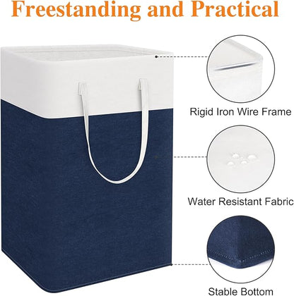 TasticTotes laundry basket 3-Pack, laundry hamper, Hamper with handles, collapsible laundry baskets, Waterproof dirty clothes hamper, Towel Storage for Home or Dorm, 75L-Blue