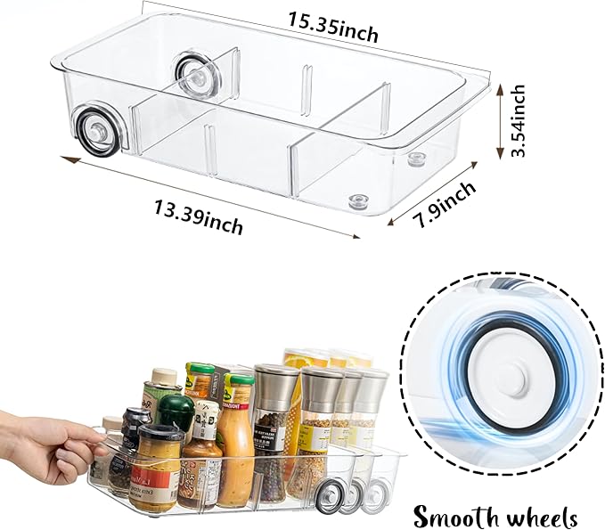 LXLXXL Fridge Organizer Bins With Wheels, 3 Pack Roll Out Refrigerator Organizers And Storage Refrigerator Drawer With Dividers, Upgrade Thick Plastic Pantry Storage Bins, Kitchen Organization