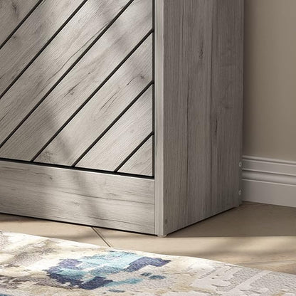 Homsee Modern Shoe Storage Cabinet with 3 Flip Drawers & Twill Louver Doors, Wood 3-Tier Shoe Rack Storage Organizer for Entryway, Hallway & Bedroom, Grey (22.4”L x 9.4”W x 42.3”H)
