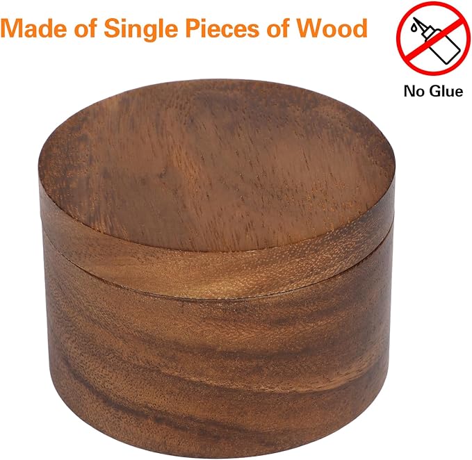 Acacia Wood Salt Cellar Bowl Box, Elegant Salt Container with Swivel Magnetic Lid for Keeping Table Salt, Bath Salt, Sea Salt, Peppers, Herbs or seasonings, One piece Wood No Glue