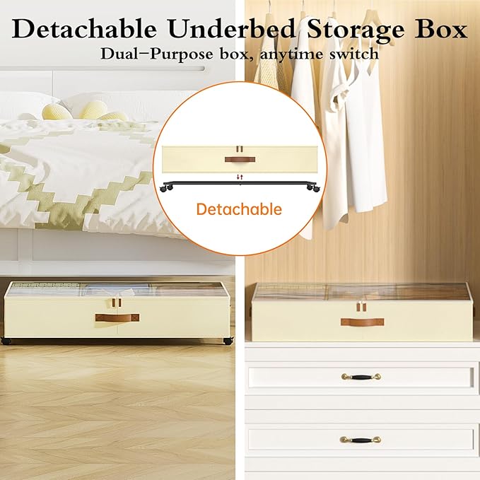 Yecaye Under Bed Storage with Wheels, 2 Pack Under Bed Storage Containers with Adjustable Dividers & Clear Lid, Rolling Underbed Organizer Bins Drawer for Clothes, Shoes, Blankets(30.3 x 16 x 6.7in)