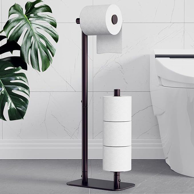 Kitsure Toilet Paper Holder Free Standing - Large Capacity Toilet Paper Holder for 4 Rolls, Rustproof Toilet Paper Stand with Non-Slip Stable Base, Brown, Medium