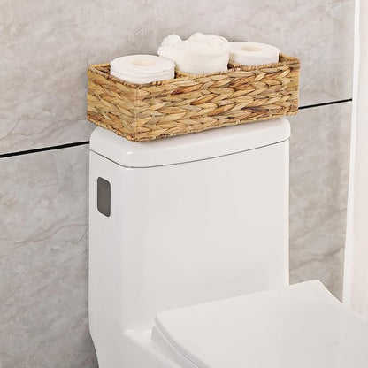 Vagusicc 3 Section Wicker Storage Basket, Hand-Woven Water Hyacinth Storage Baskets, Wicker Baskets for Storage, Toilet Paper Basket for Toilet Tank Top, Small Baskets for Organizing Shelves, 2-Pack
