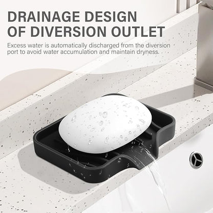 Silicone Soap Dish with Drain, SAISN Kitchen Soap Tray for Shower 2 Pack Self Draining Soap Dish Soft Bathroom Soap Holder for Kitchen Sink Flexible Portable Soap Saver, Black